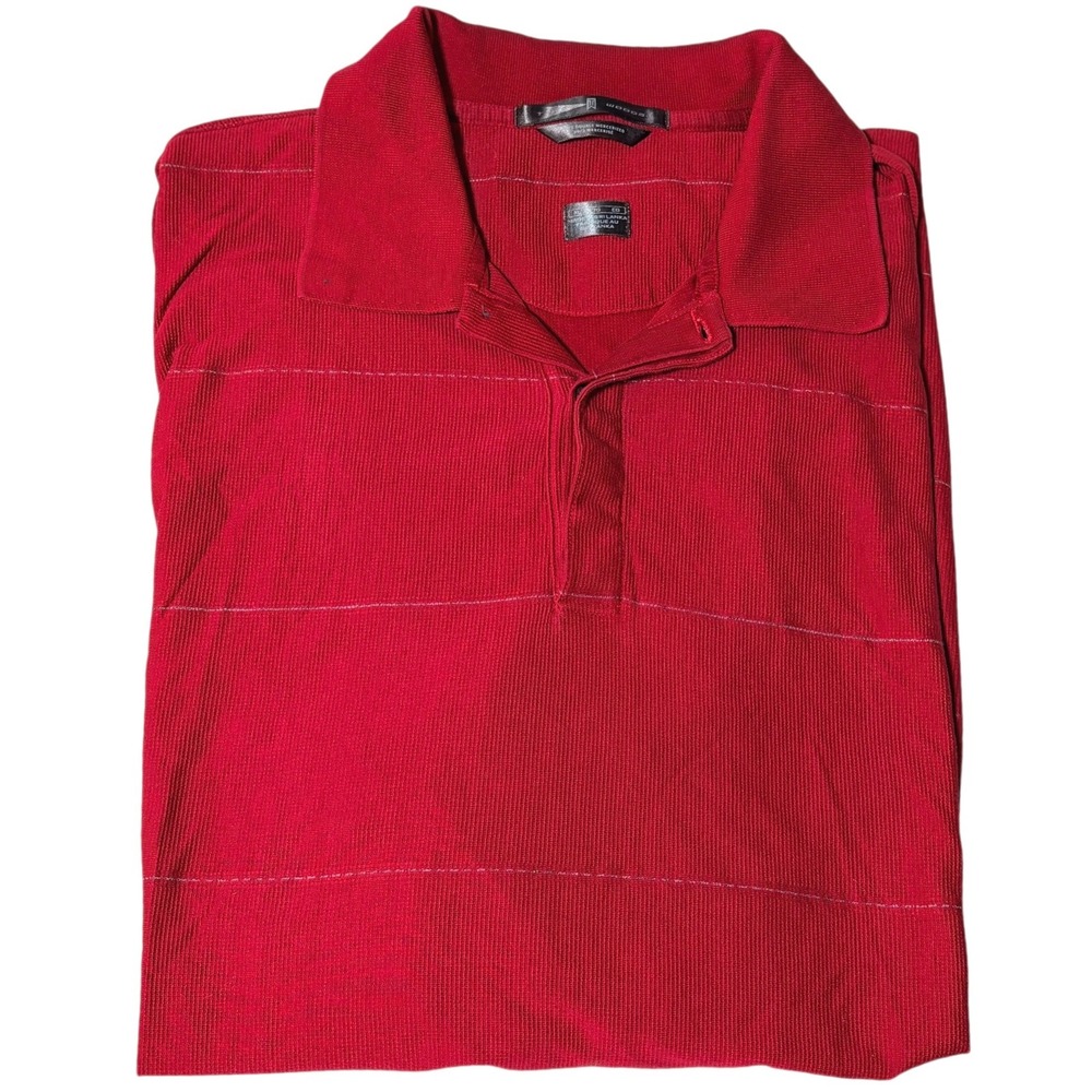 Nike Tiger Woods Polo Shirt XL Red Double Mercerized Cotton Striped Golf Mens